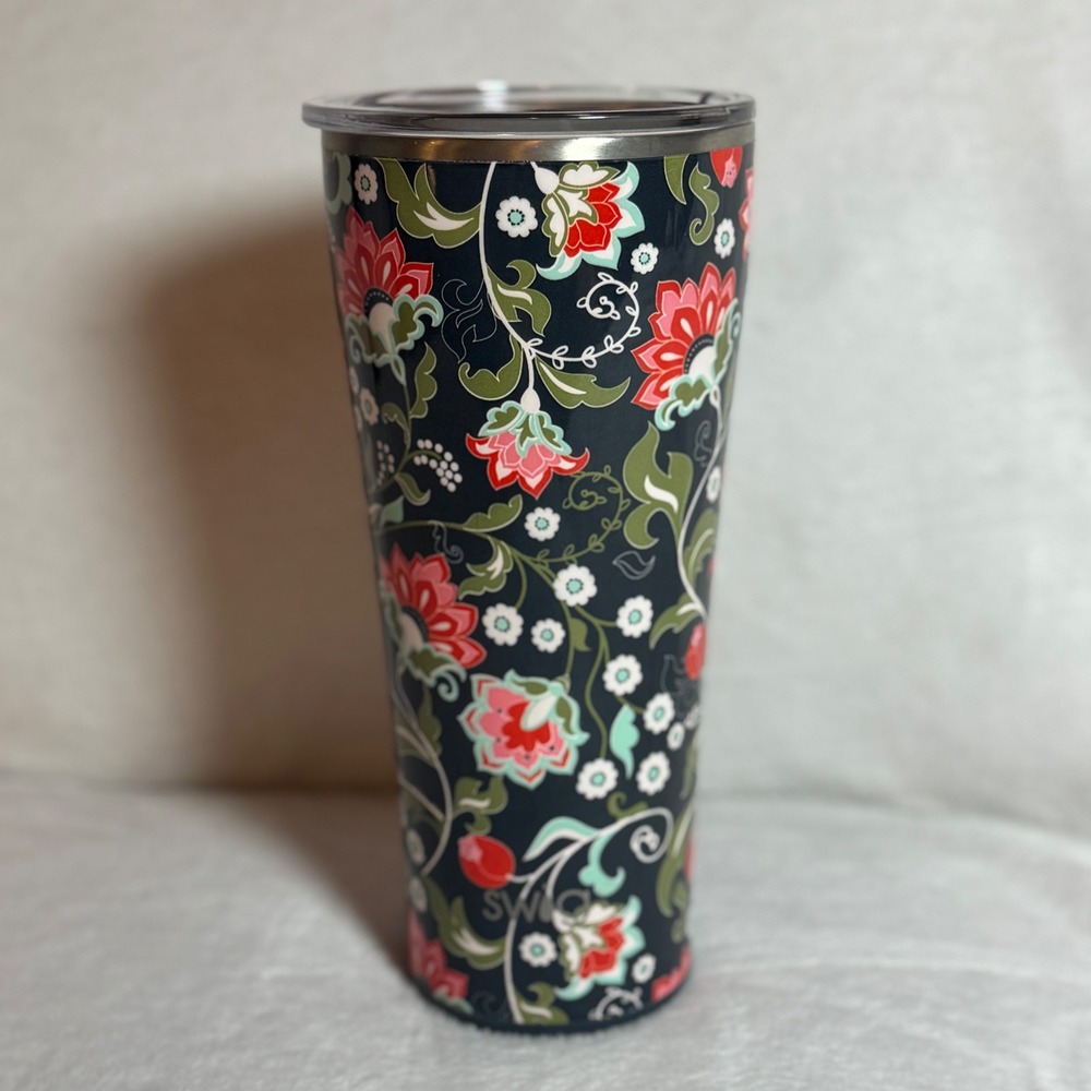 SWIG LIFE Lotus Blossom Navy Blue TUMBLER Cup 32 oz METAL Stainless Steel